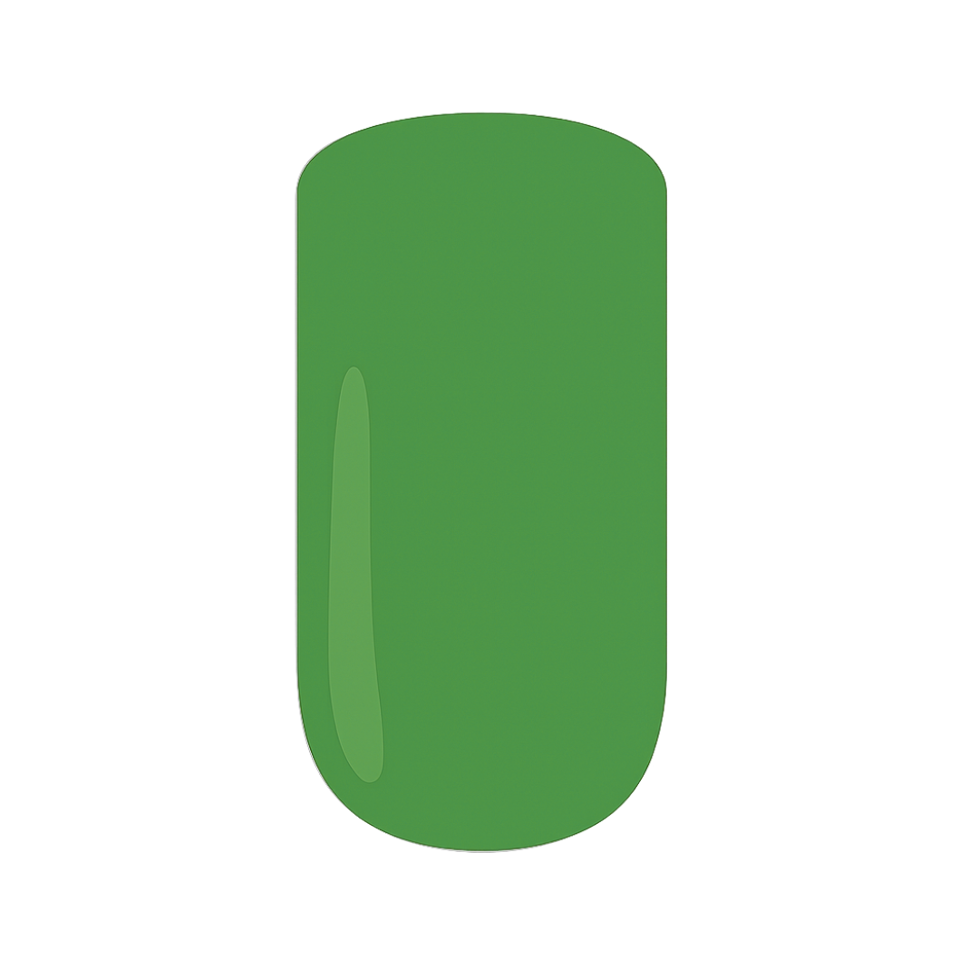 Green gel nail polish swatch on a white background