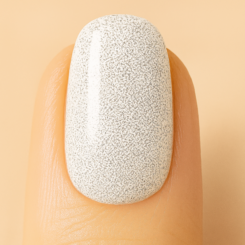 Glittery gel nail polish on a nail