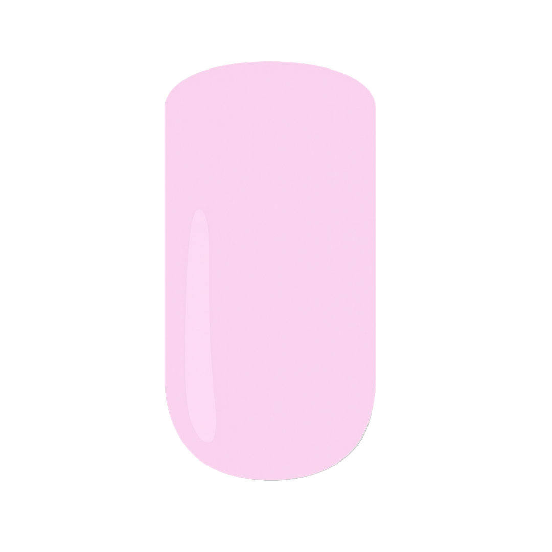 Light-pink gel nail polish swatch against a white background