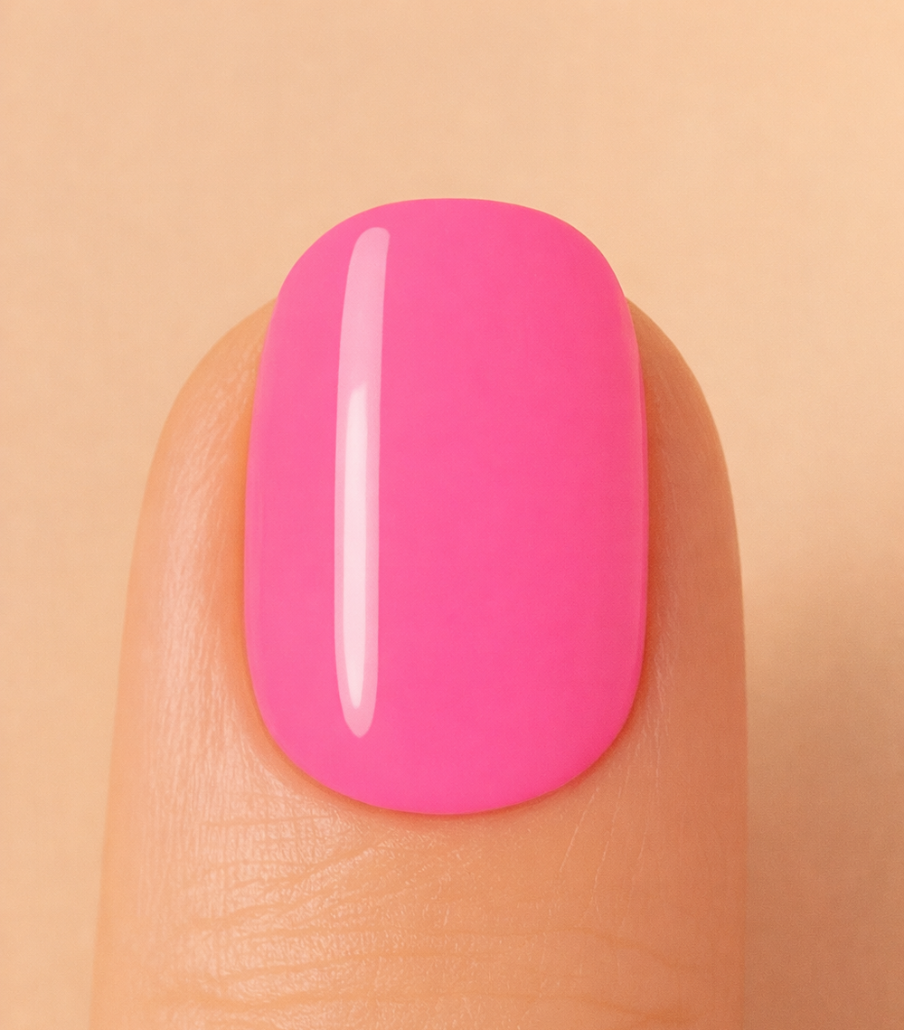 Bright pink nail on beige background