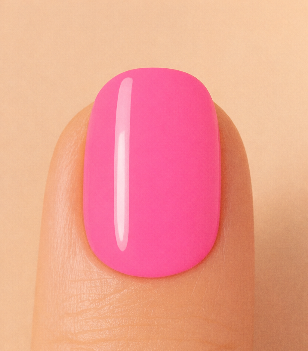 Bright pink nail on beige background